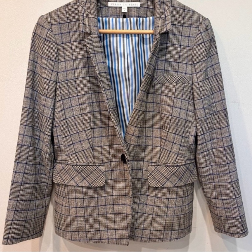 Veronica Beard Farley Dickey Gray and Blue Glenn Plaid Women's Blazer
